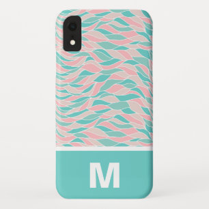 Trendy Pastel Watercolor Leaves Pattern Monogram iPhone XR Case