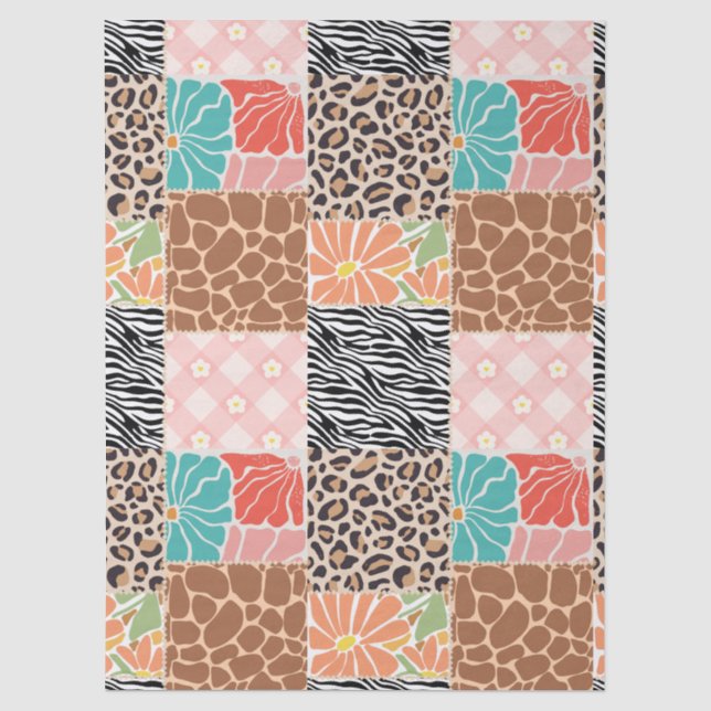 Trendy Patchwork Animal Print & Floral Gift Bag Tissue Paper (Front)