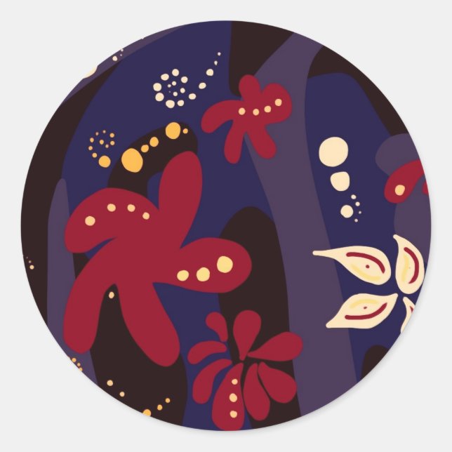 Trendy Pattern accessories, black purple abstract Classic Round Sticker (Front)