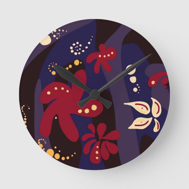 Trendy Pattern accessories, black purple abstract Round Clock (Front)