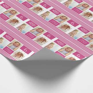 Trendy Pattern Pink Stripe Photo Collage Birthday Wrapping Paper