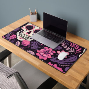 Trendy Pattern Skull Flower Elegant Modern Cool Desk Mat