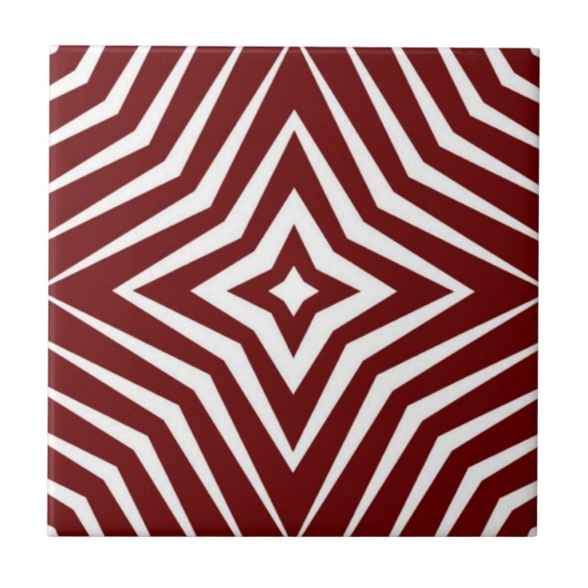 Trendy pattern with stars white and brick red M6 Ceramic Tile (Front)