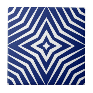 Trendy pattern with stars white and navy blue M1  Ceramic Tile