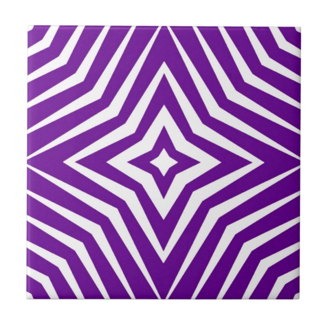 Trendy pattern with stars white and purple M8 Ceramic Tile (Front)