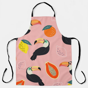Trendy pattern with toucan and abstract tropical f apron