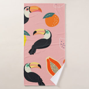 Trendy pattern with toucan and abstract tropical f bath towel