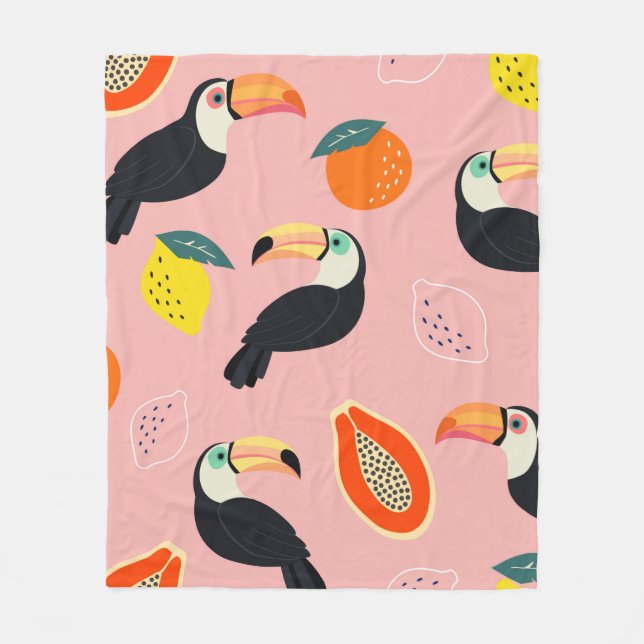 Trendy pattern with toucan and abstract tropical f fleece blanket (Front)