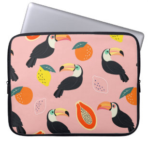 Trendy pattern with toucan and abstract tropical f laptop sleeve
