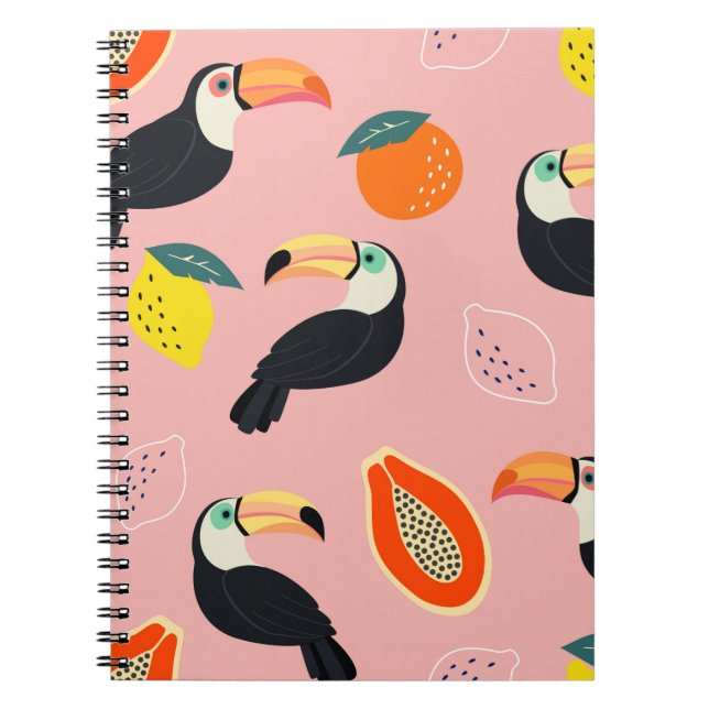 Trendy pattern with toucan and abstract tropical f notebook (Front)