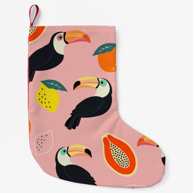 Trendy pattern with toucan and abstract tropical f small christmas stocking (Front)