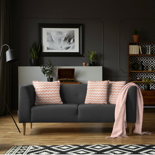 Trendy Peach Burgundy Herringbone Pattern Cushion (Creator Uploaded)