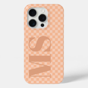 Trendy Peach Fuzz Check Personalised Initials iPhone 15 Pro Case