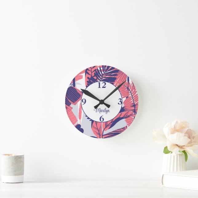 Trendy Peach Navy Abstract 8-in Acrylic Wall Round Clock (Home)