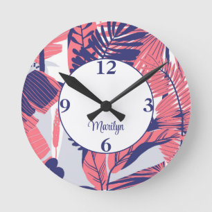 Trendy Peach & Navy Pattern 8-in Acrylic Wall Round Clock