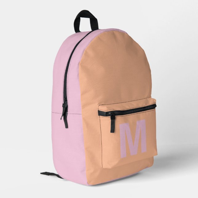 Trendy peach pastel pink with Monogram name Printed Backpack (Back Corner Left)