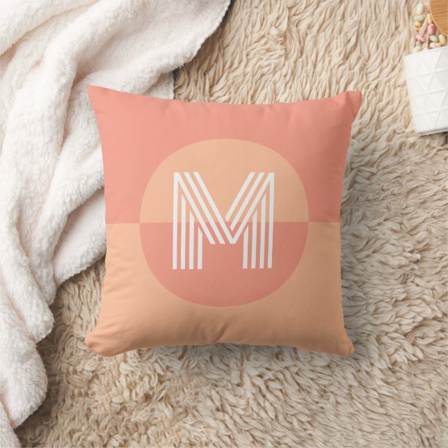 Trendy Peach Pink Geometric Modern Monogram Cushion (Blanket)