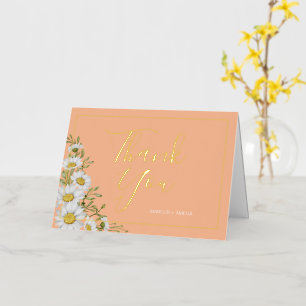 Trendy Peach & White Daisies Thank You   Foil Greeting Card