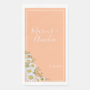 Trendy Peach & White Daisies Wedding Napkin