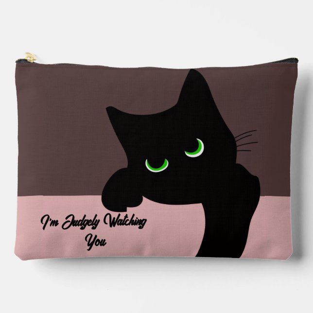 Trendy Peeking Black Cat Monogram Accessory Pouch (Front)