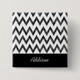 Trendy Pencil Black and White Chevron With Name 15 Cm Square Badge