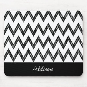Trendy Pencil Black and White Chevron With Name Mouse Pad