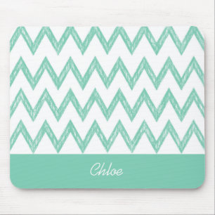 Trendy Pencil Mint Green Chevron Zigzags With Name Mouse Pad