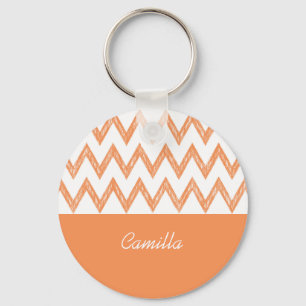 Trendy Pencil Orange Chevron Zigzags With Name Key Ring