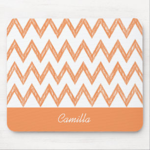 Trendy Pencil Orange Chevron Zigzags With Name Mouse Pad
