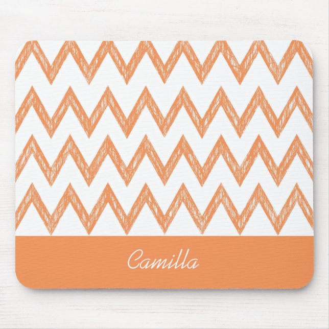 Trendy Pencil Orange Chevron Zigzags With Name Mouse Pad (Front)