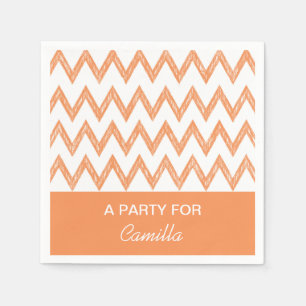 Trendy Pencil Orange Chevron Zigzags With Name Napkin