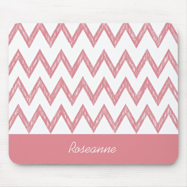 Trendy Pencil Pink Chevron Zigzags With Name Mouse Pad (Front)