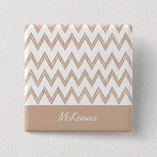 Trendy Pencil Tan Chevron Zigzags With Name 15 Cm Square Badge
