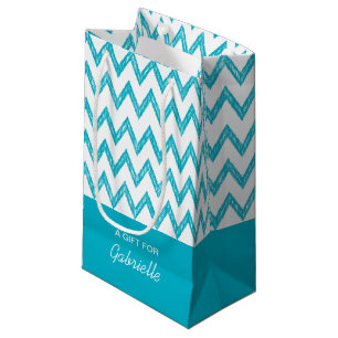 Trendy Pencil Turquoise Chevron Zigzags With Name Small Gift Bag