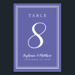 Trendy Periwinkle Blue Custom Wedding Table Number<br><div class="desc">A template for any number this simple, minimalist and elegant Wedding Table Number design features a contemporary design with a double frame border in crisp white on a periwinkle blue background. Chic design provides timeless yet modern sophistication. Personalise wedding table design with your name, wedding date and table number in...</div>