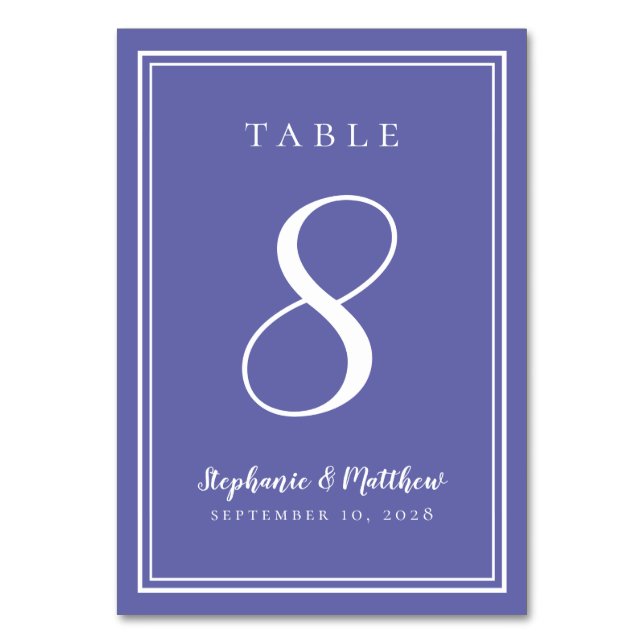 Trendy Periwinkle Blue Custom Wedding Table Number (Front)