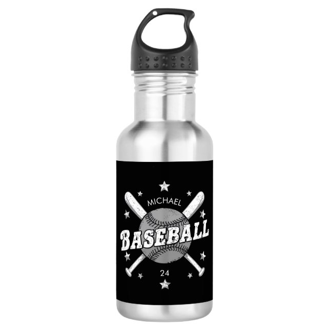 Trendy Personalised Baseball Name and Number 532 Ml Water Bottle (Front)