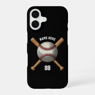 Trendy Personalised Baseball Name and Number Black iPhone 16 Case