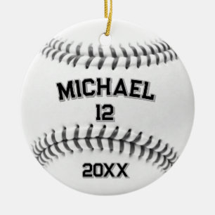 Trendy Personalised Baseball Name and Number       Ceramic Ornament
