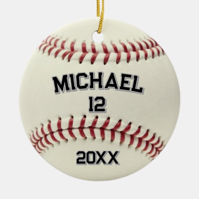 Trendy Personalised Baseball Name and Number       Ceramic Ornament (Front)