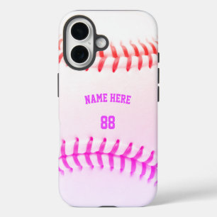 Trendy Personalised Baseball Name and Number girly iPhone 16 Case