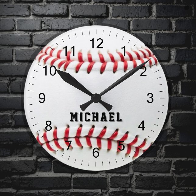 Trendy Personalised Baseball Name  Round Clock (Creator Uploaded)