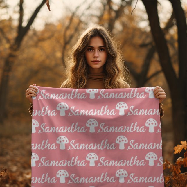 Trendy Personalised Calligraphy Name Mushroom  Fleece Blanket (Creator Uploaded)