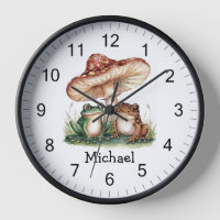 Trendy Personalised Cute Happy Frog and Mushrooms 