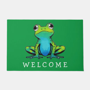 Trendy Personalised Cute Happy Frog Welcome   Doormat