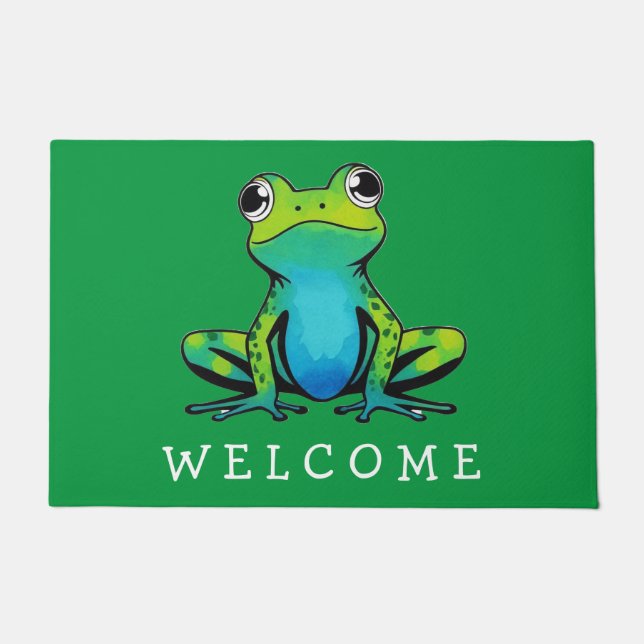 Trendy Personalised Cute Happy Frog Welcome   Doormat (Front)