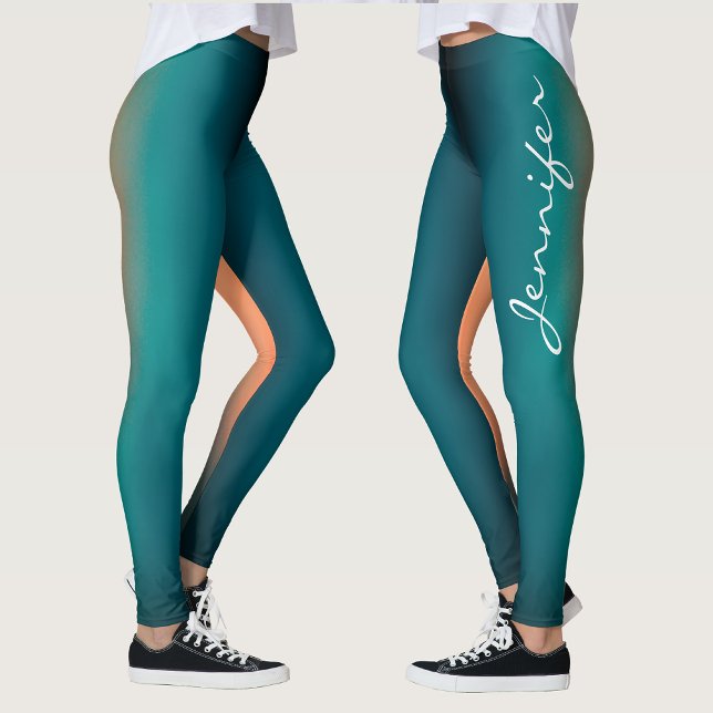 Trendy Personalised Dark Teal To Orange  Gradient Leggings (Creator Uploaded)