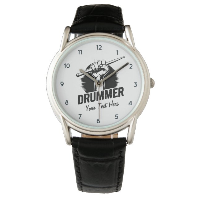 Trendy Personalised Drummer Fist With Drumsticks   Watch (Front)