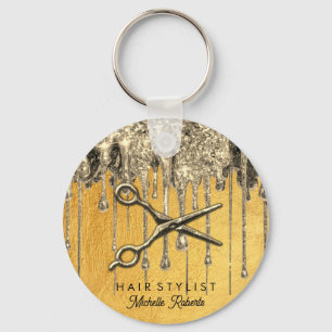 Trendy Personalised Gold Glitter Hairstylis      Key Ring