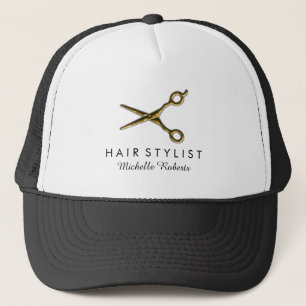Trendy Personalised Gold Scissors Hair Salon Trucker Hat